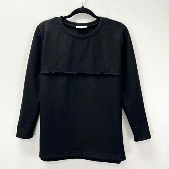 Samuji Women’s Medium Black 100% Wool Crewneck Pullover Sweater Ruffled - Picture 1 of 9